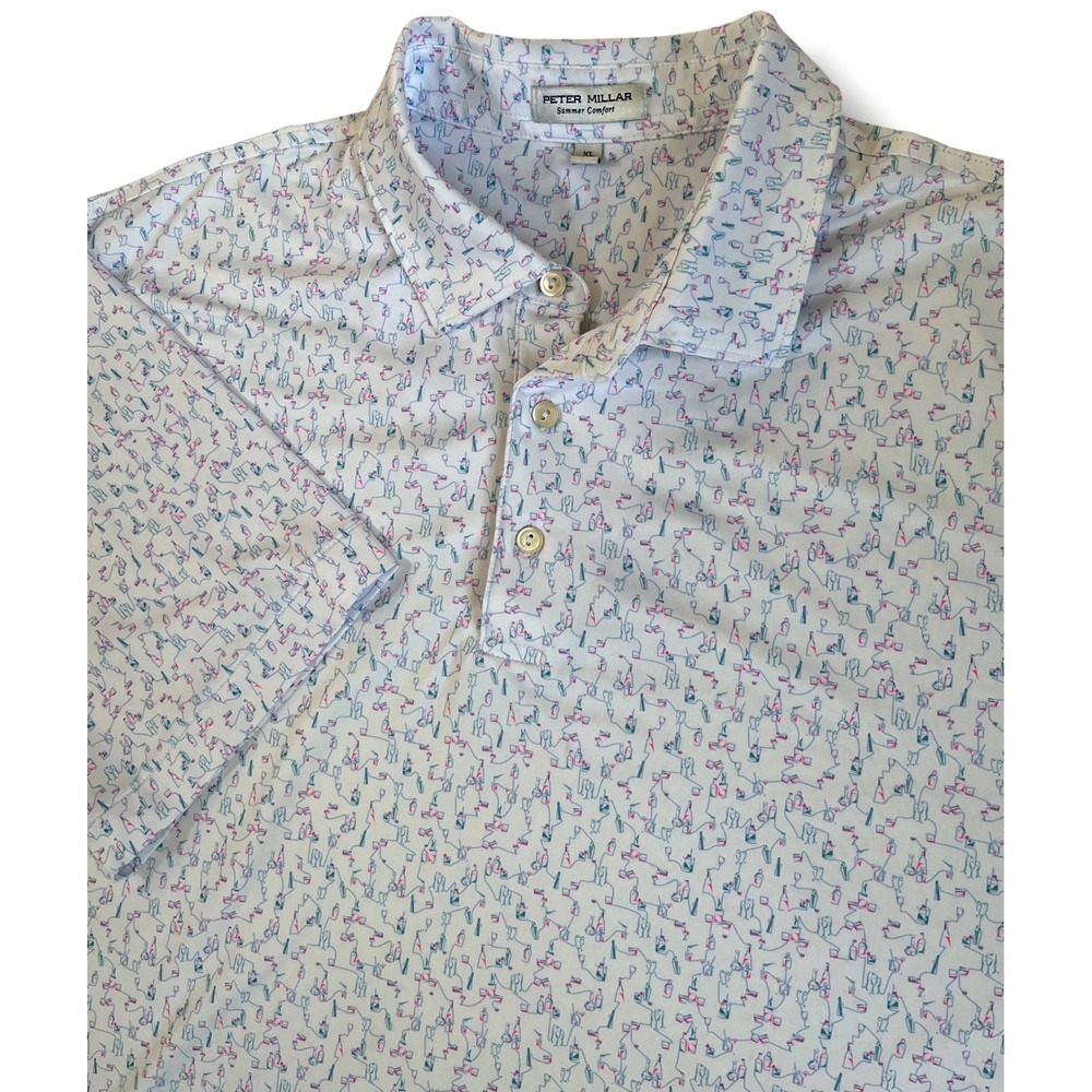 Peter Millar Summer Comfort Polo Shirt XL White Cocktail Print MS23EK34S Mens